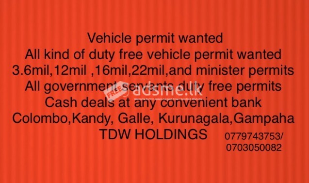 Vehicle permit wanted