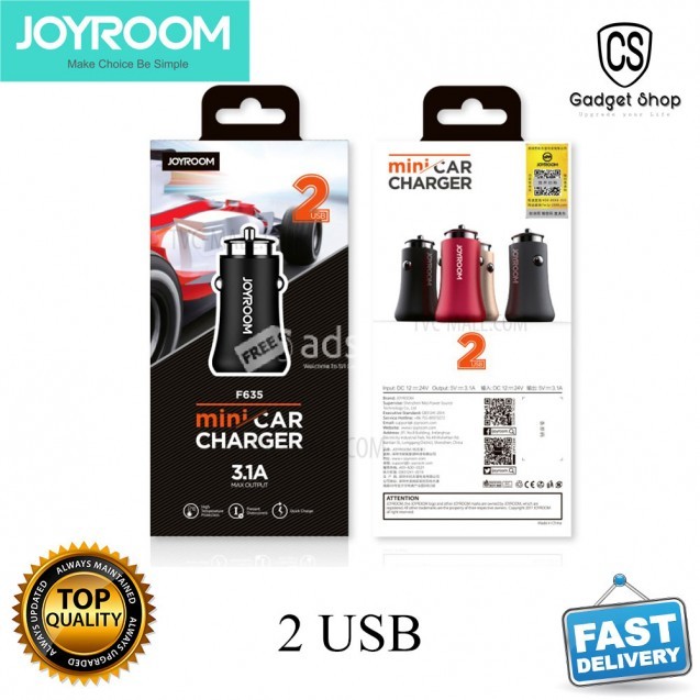 Car Charger Dual USB port 3.1A Joyroom  F635 Black Color