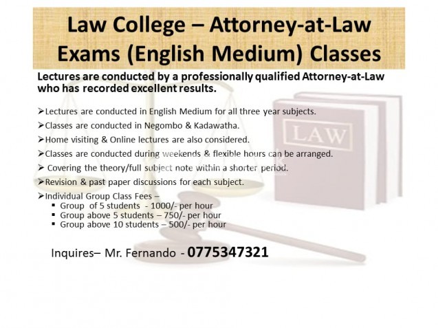 Law College Attorney-at-Law Exams (English Medium) Classes