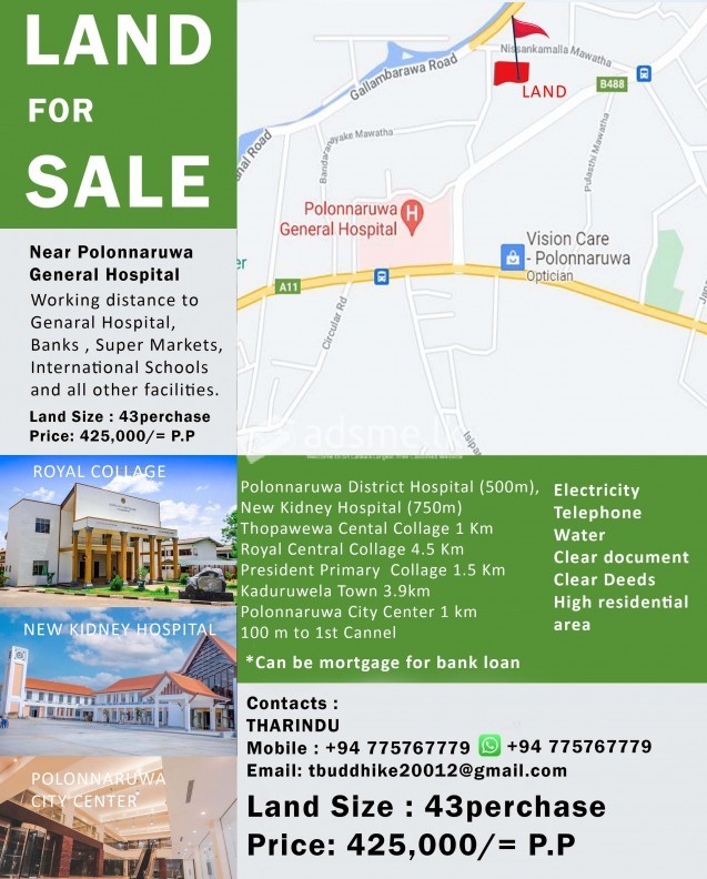 Residantial land for sale closing to Polonnaruwa General Hospital