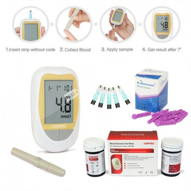 Portable Blood Glucose Meter 100 +Test Strips + 100 Lancets