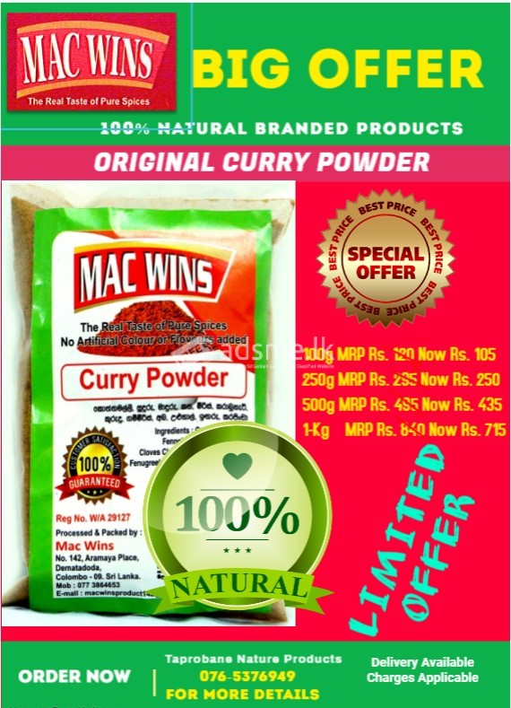 MAC WINS BRANDED 100% NATURAL SPICES ON OFFER
