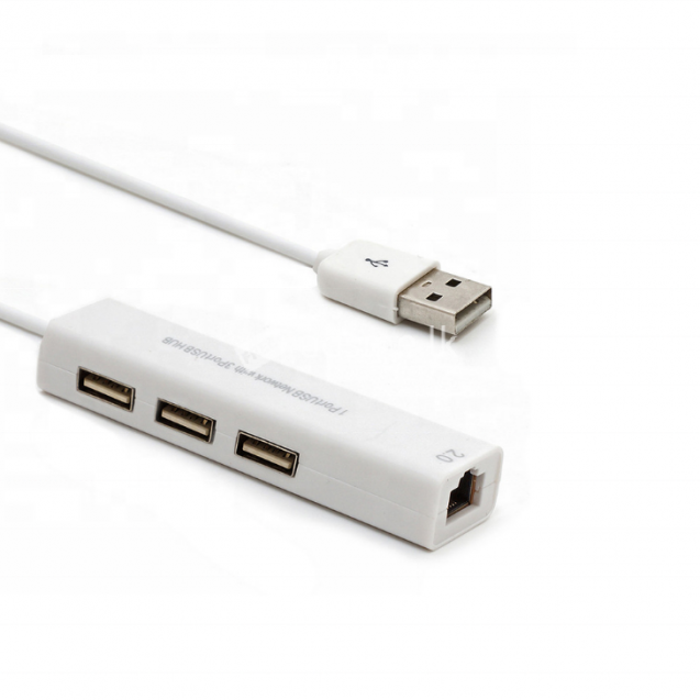 USB 2.0 RJ45 Network LAN Ethernet Adapter 3 Port USB Hub White
