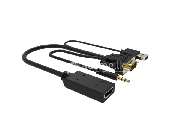 Black Portable VGA to HDMI Adapter with 3.5mm Stereo AV Cable & USB VGA to HDMI Converter