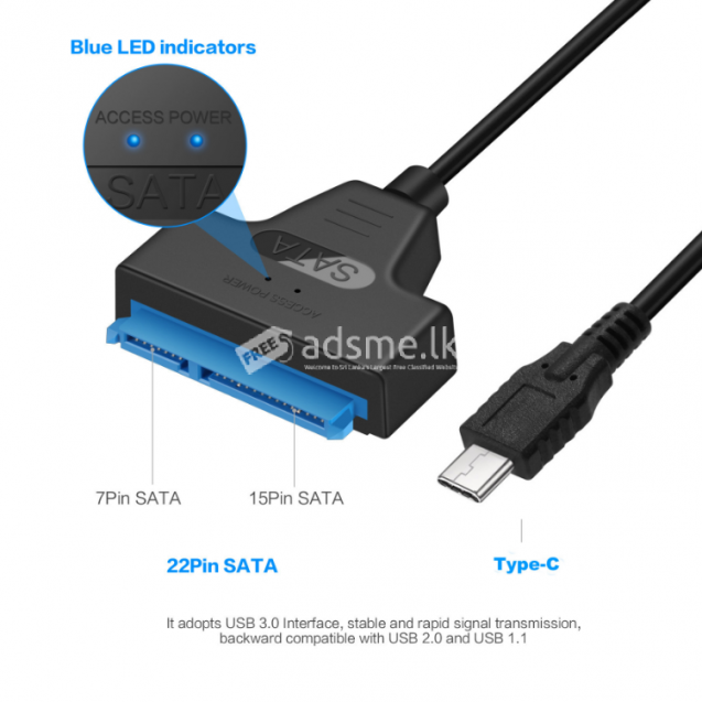 USB3.1 Type C to SATA III 22Pin 7+15pin for SSD Hard Drive Disk Adapter ThunderBolt Capable Blue