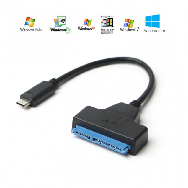 USB3.1 Type C to SATA III 22Pin 7+15pin for SSD Hard Drive Disk Adapter ThunderBolt Capable Blue