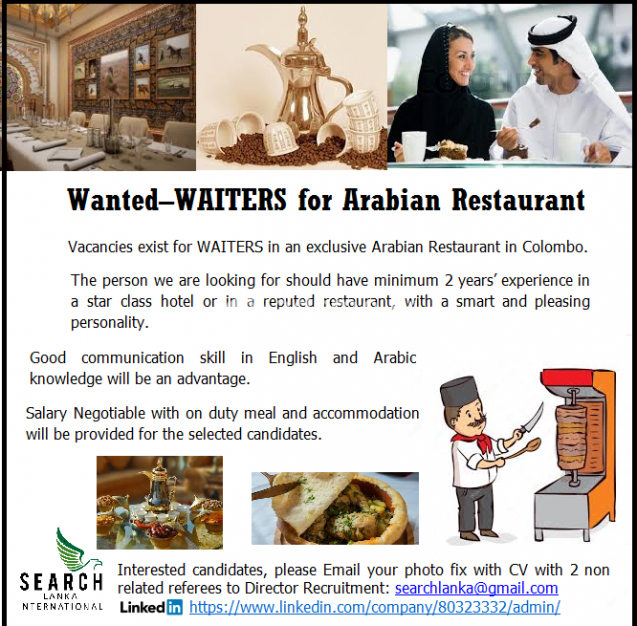 Wanted–WAITERS for Arabian Restaurant