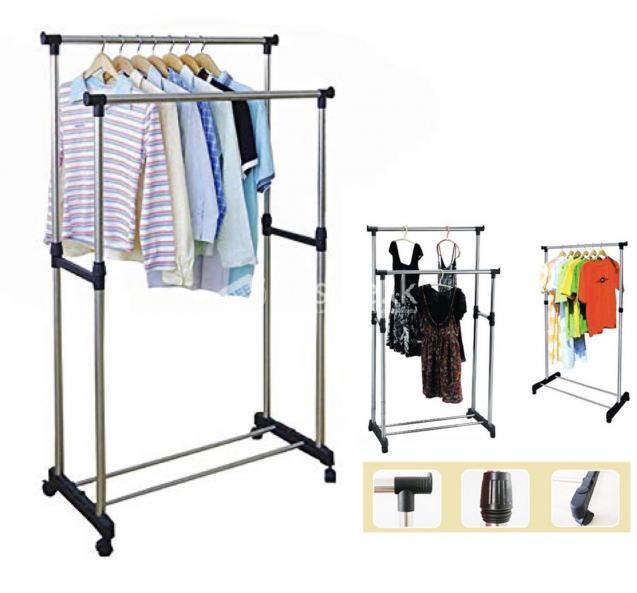 Stainless Steel Double-Pole Clothes Hanger With Wheel