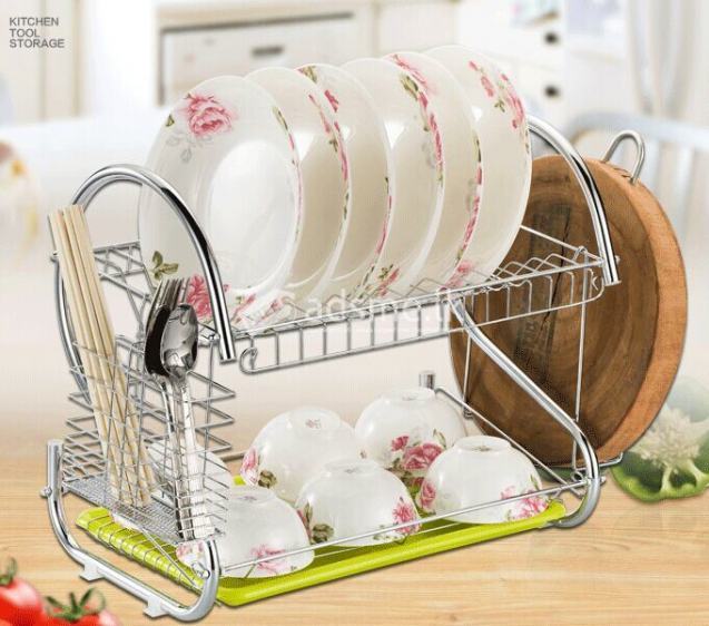 2 Layers Dish Drainer/ Dish Racks With Glass Holders