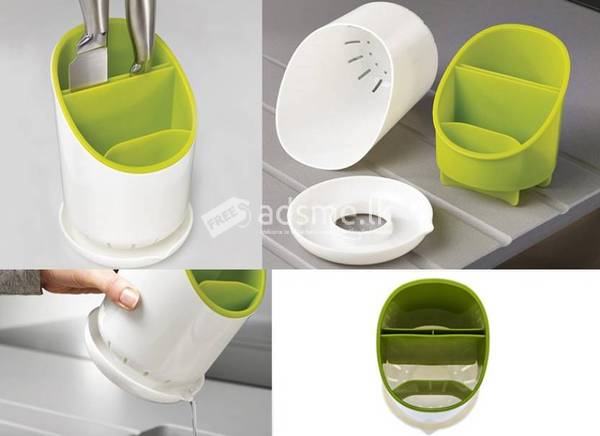 Cutlery Drainer And Organizer - Dock White And Green