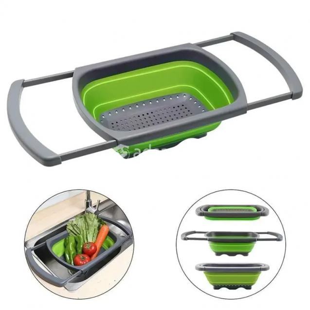 Foldable Drain Basket Kitchen Colander Fruit Vegetable Drainer Washing Basket Over The Sink Adjustable Basket Kitchen Tool