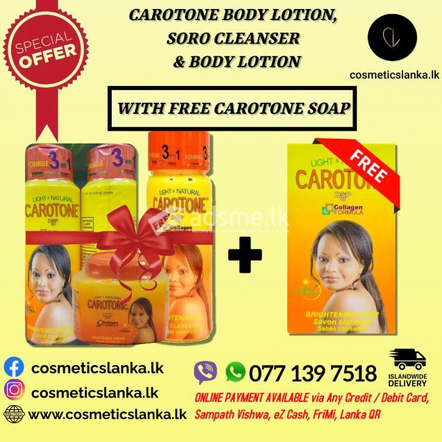 Carotone Brightening Body lotion Carotone  Brightening cream Carotone Brightening Face Serum  With Free Carotone Body Soap