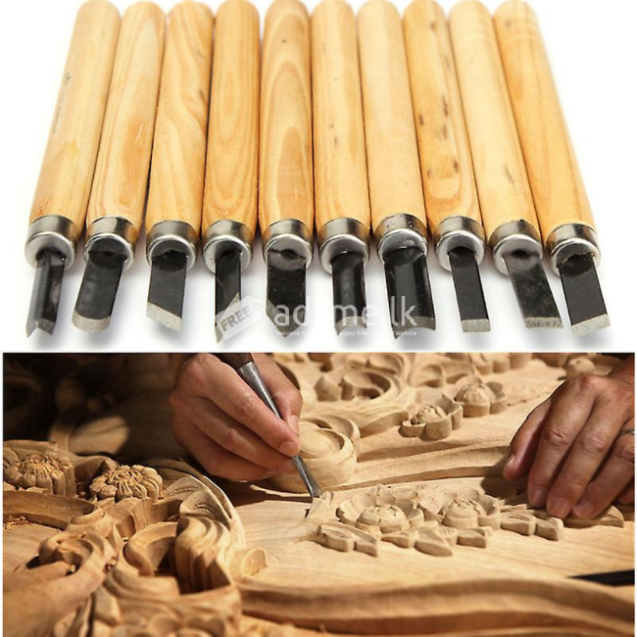 10 pcs Wood Cut Chisels Die Hand Tools Wood Carving Knife Set