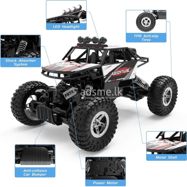 Off Road Monster Truck,Metal Shell 4WD Dual Motors LED Headlight Rock Crawler,2.4Ghz All Terrain Hobby Truck with 2 Batteries for 90 Min Play