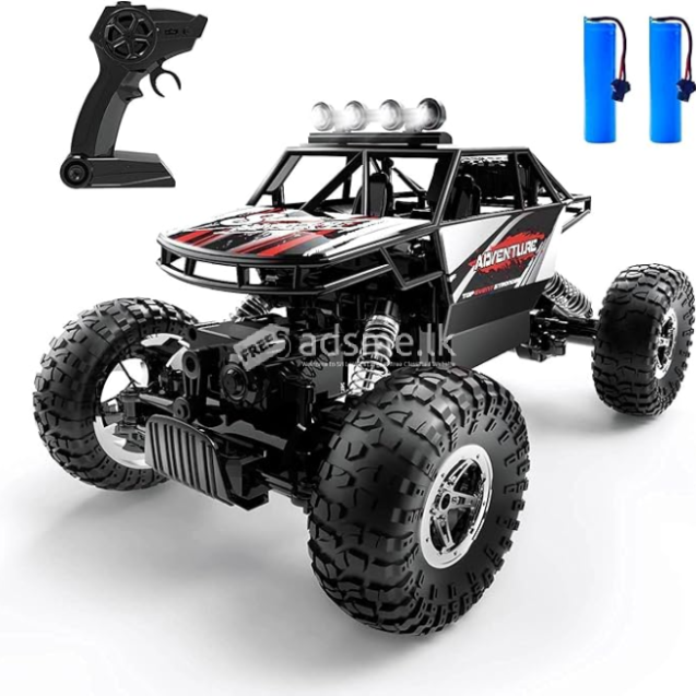 Off Road Monster Truck,Metal Shell 4WD Dual Motors LED Headlight Rock Crawler,2.4Ghz All Terrain Hobby Truck with 2 Batteries for 90 Min Play