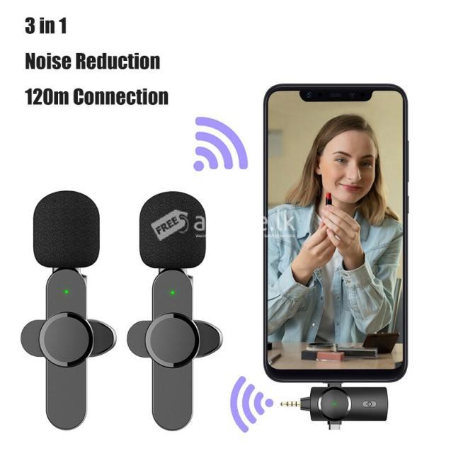 3 in 1 Wireless Collar Mic Dual Clip Mobile Phone USB
