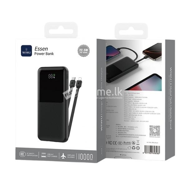 WiWU Wi-P081 22.5W 10000mAh Essen Power Bank – Black / White