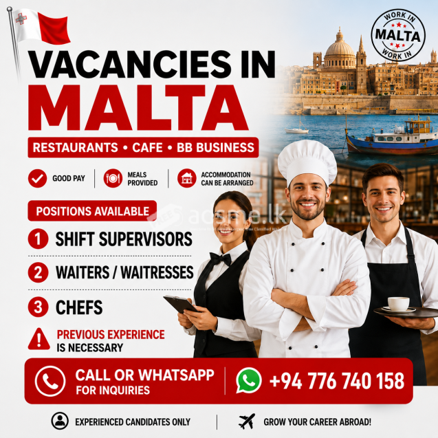 WORK IN MALTA – HOSPITALITY INDUSTRY VACANCIES