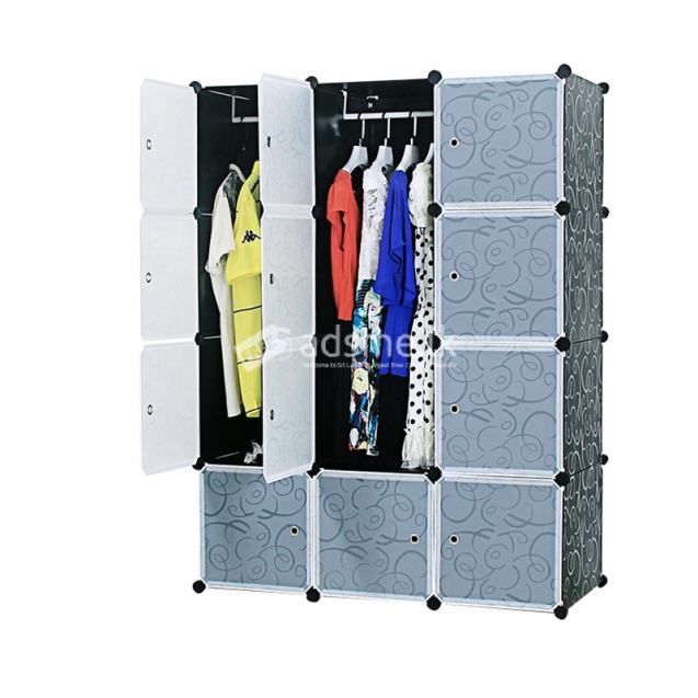 DIY- 12 Cubes Storage- Wardrobe Cupboard , Black & White / Blue Colour